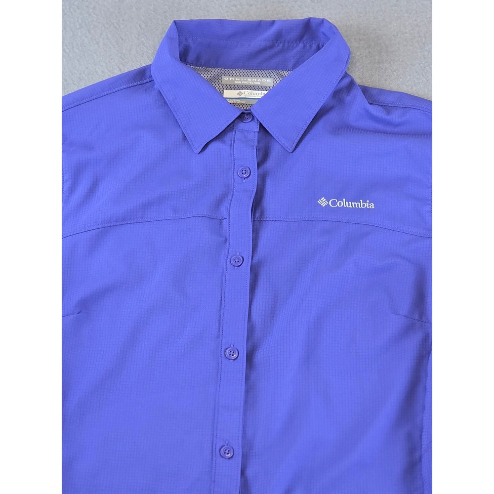 Columbia Womens Omni Shade Hiking Shirt Purple Long Sleeve Button Up Large
